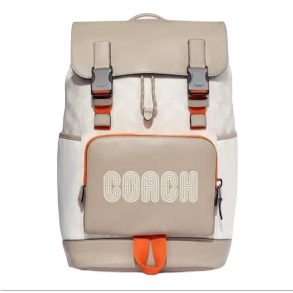 NWT COACH Mens Track Colorblock Chalk Off White Leather Travel Backpack Bag - Picture 1 of 6